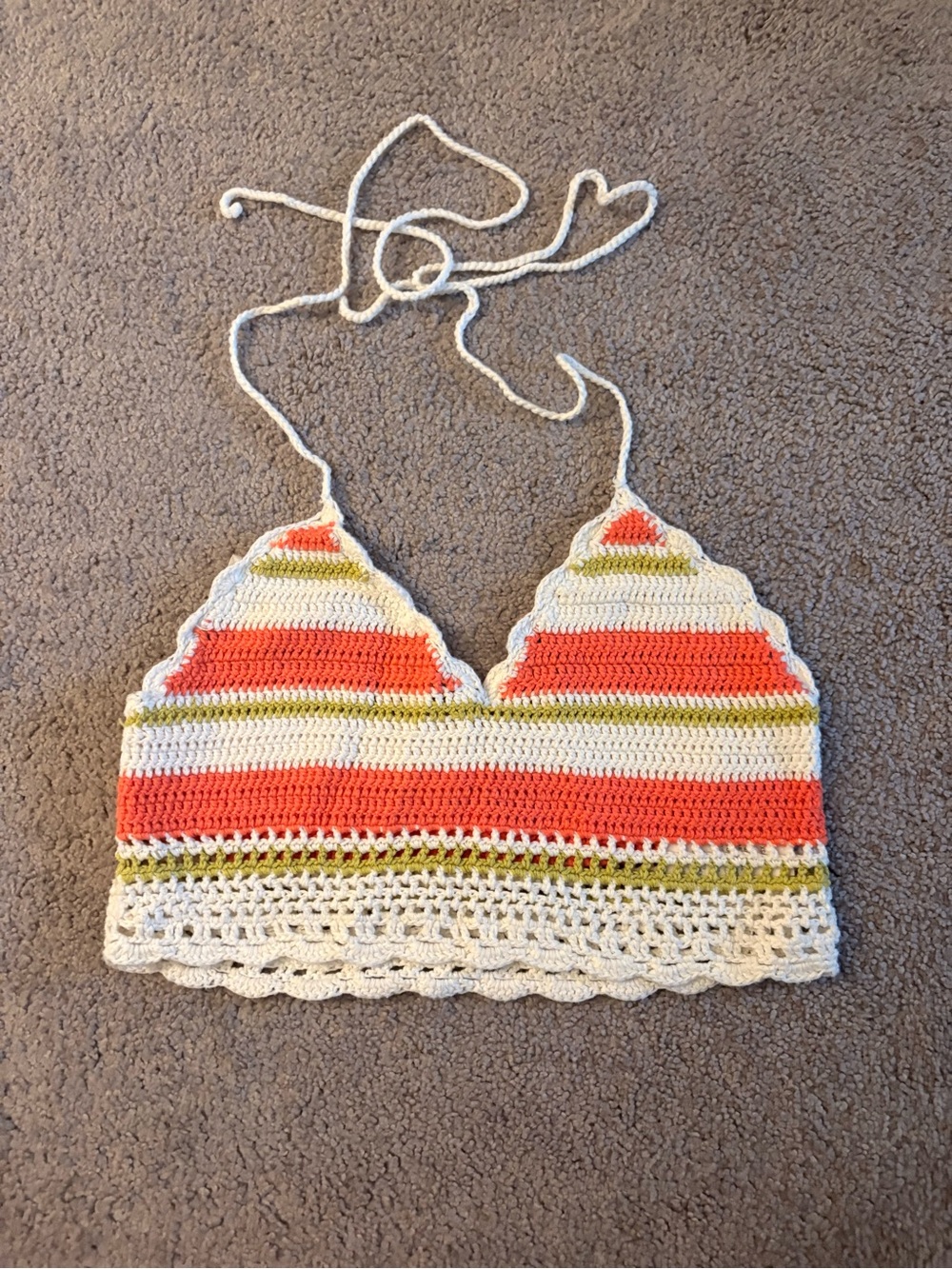 aerie Crochet Stripe Triangle Bralette in Coral, White & Olive